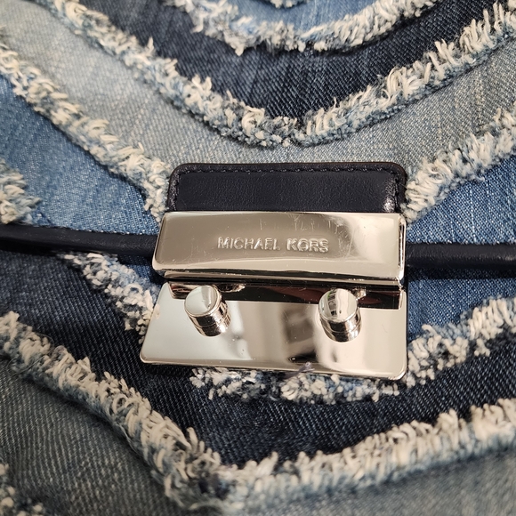 Michael Kors Denim Fringe Chain Shoulder Bag - Blue - Picture 3 of 13